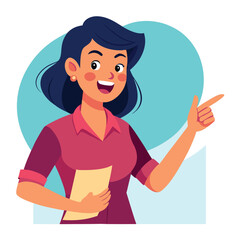 Happy stylist young woman pointing at copy space
