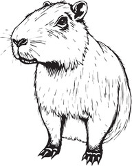 illustration of a capybara, detailed vecror art, line art, close up.