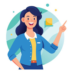 Happy stylist young woman pointing at copy space
