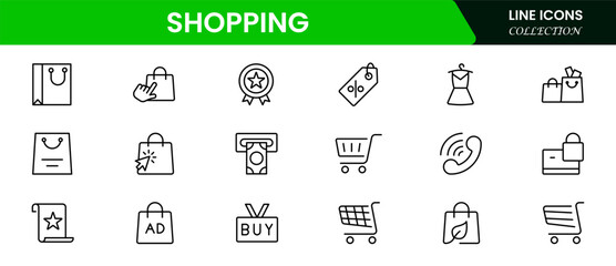 Shopping thin line icons set. E-Commerce, Shop, Online Shopping icons collection. Shopping symbols set. Vector illustration