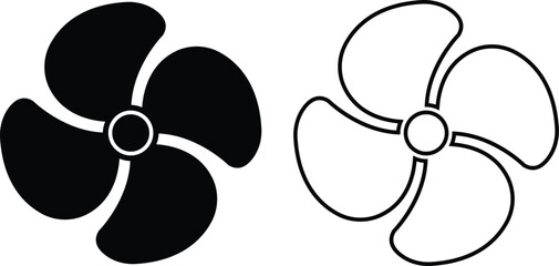 Fan propeller flat, outline icons set. Turbine airflow rotating symbols, Industrial ventilator heating cooling signs, Ship marine engine screw, Nautical aviation isolated on transparent background. © Mr 360 graphic