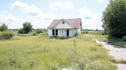 Obraz premium Abandoned house in overgrown field