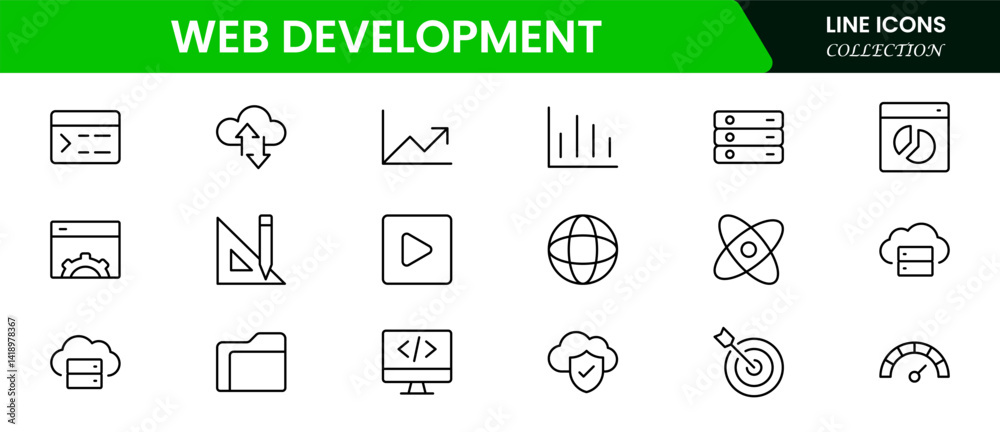 Wall mural application development line icons. vector illustration included icons as mobile software, app ux pr