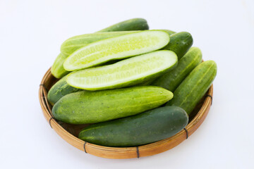 Fresh cucumbers on white background.