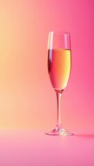 Cool sunglasses, champagne glass; pink isolated background , pose, photo, beverage