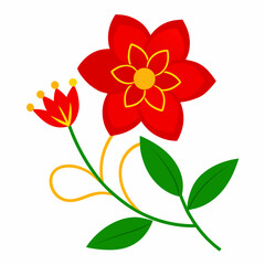 Embroidery with Red and Yellow Flowers