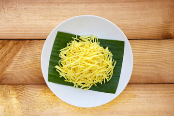 Ginger chopped on white plate