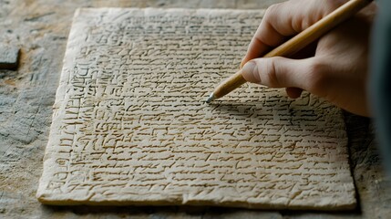 Showcasing the intricate and elegant art of calligraphy delicately written on the timeless and textured surface of parchment paper evoking a sense of history and refined craftsmanship