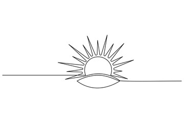 Sun continuous one line drawing and minimalist style isolate outline vector icon