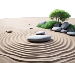 Serene zen garden illustration featuring perfectly raked sand patterns stones and lush greenery evoking tranquility and mindfulness ideal for relaxation themes