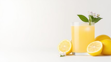 Fototapeta premium Refreshing lemon drink with ice and flowers