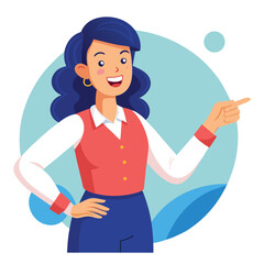 Happy stylist young woman pointing at copy space
