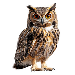 Obraz premium Majestic brown and white owl png wise nocturnal bird png detailed feathered guardian png natural avian elegance png refined woodland creature png transparent background image