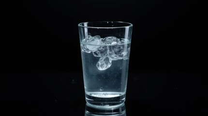 glass of water with ice on a black background