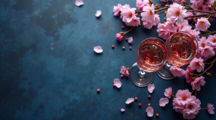Obraz premium cherry blossom in glass on the blue background