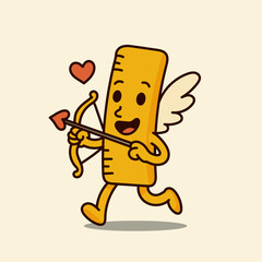 Cute ruler cupid character flying with wings, bow, and heart