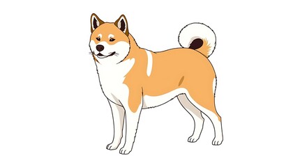 Akita Inu Dog Standing Illustration - Loyal Japanese Breed Art