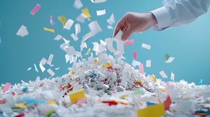 Heap of Shredded Recycled Paper Being Processed and Prepared for Reuse and Upcycling in an Eco Friendly and Sustainable Industrial Process