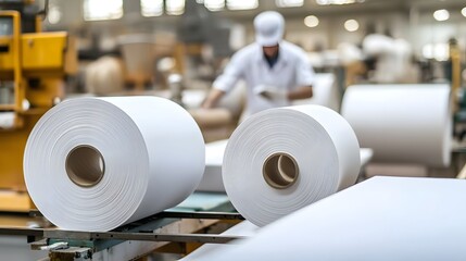 Eco Friendly Paper Production Overseen by Factory Worker Amidst Efficient and Sustainable Manufacturing Processes