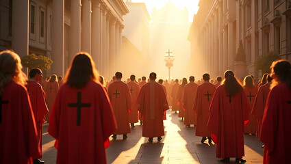 Ascension Day Festival: Elegant Imagery of Vibrant Processions, Formal Religious Rituals, and Historical Festivities in a Sophisticated Celebratory Display - Photo Stock Concept