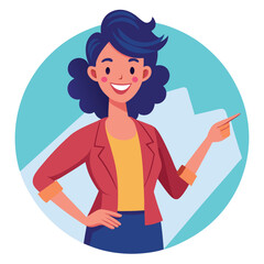 Happy stylist young woman pointing at copy space
