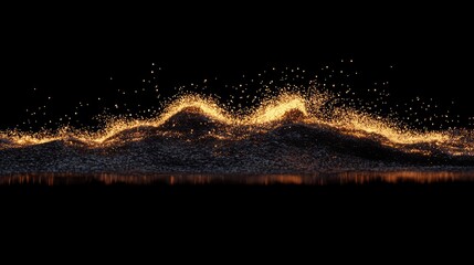 Fototapeta premium Abstract digital illustration of glowing particles forming undulating hills against a dark background.