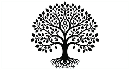Obraz premium Silhouette Tree Vector With Leaves And Roots Isolated On White