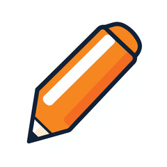 Clean, flat vector logo bright orange pencil icon with thick black outline, on white background. Geometric shapes, balanced layout, symmetrical design, modern app look