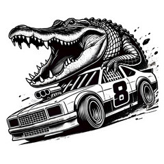 Alligator auf Rennwagen – Wild und furchtlos im Rennen