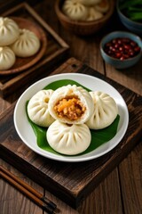 The temptation of the steaming and delicious meat buns % A Chinese traditional breakfast