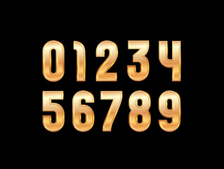 Golden glossy numbers, 3D gold shiny numerals