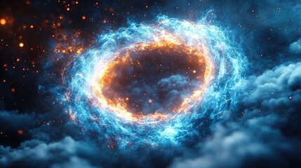 Fiery ice ring cosmic cloudscape, energy portal