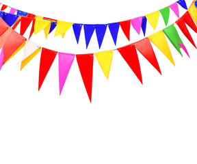 Fototapeta premium Vibrant Festive Garland Illustration, A Colorful Display of Celebration with Triangular Flags for Parties and Events, Symbolizing Joy and Excitement