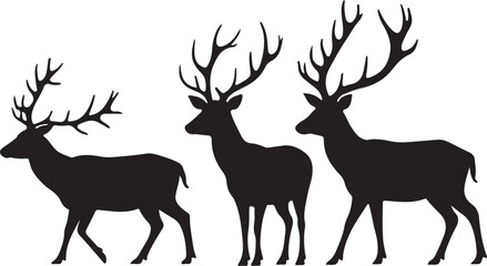 Deer silhouettes set vector collection, black roe deer silhouette icon bundle