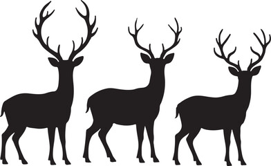 Naklejka premium Deer silhouettes set vector collection, black roe deer silhouette icon bundle