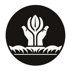 A stylized logo featuring a hand supporting a blooming flower, symbolizing growth and nature, suitable for branding or environmental themes , isolated on white or transparent png