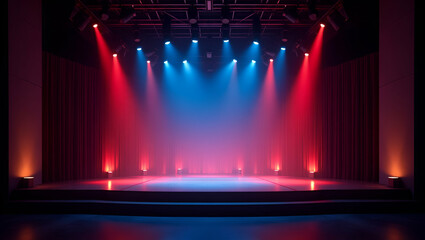 Create a refined song contest stage design visual that integrates modern architecture creative lighting and innovative set elements to craft a visually captivating performance environment. in  Photo S
