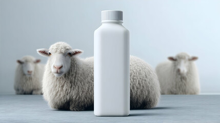 Fototapeta premium mockup white packaging milk with sheep