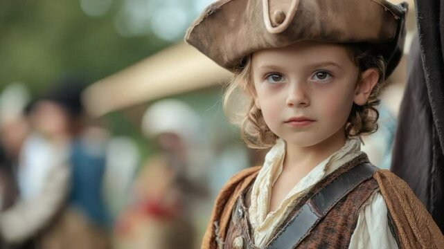 A Young Buccaneer's Gaze: A portrait of a youthful buccaneer, adorned in authentic garb and a discerning expression, set against a backdrop hinting at historical context.