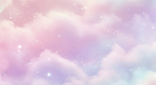 Dreamy pastel cloudscape with sparkling stars for serene backgrounds and designs