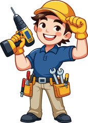 Fototapeta premium A cartoon handyman character with a cheerful expressiont