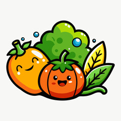Vegetable Store Logo with Tomato, Cucumber, and Pumpkin