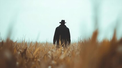 Lone figure walking in wheat field  nature, solitude, adventure