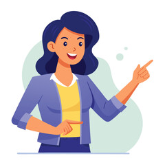 Happy stylist young woman pointing at copy space
