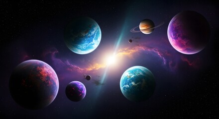 Majestic planetary alignment in a vibrant cosmos filled with stardust and wonder