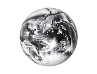 Planet globe with white and black surface on transparent background 
