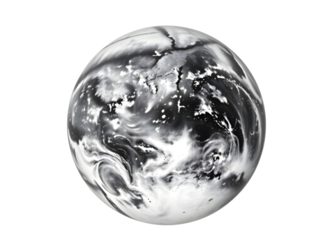 Planet globe with white and black surface on transparent background 