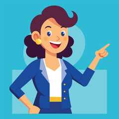 Happy stylist young woman pointing at copy space
