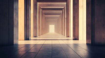 Empty concrete corridor leading to light