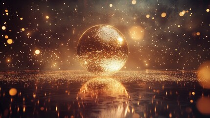 Fototapeta premium Golden Disco Ball Reflection: A Night of Sparkling Celebration